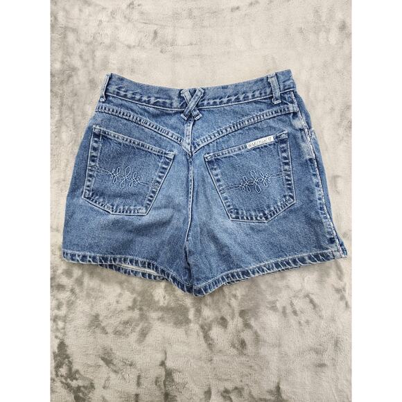 Vintage 80s Michael G High Rise Jean Shorts Size 16 W28 Blue Plaid Trim Cotton - Picture 3 of 11